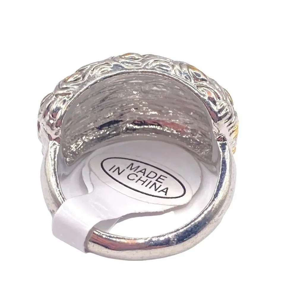 Mixed metal two tone feather design ring size 7.5